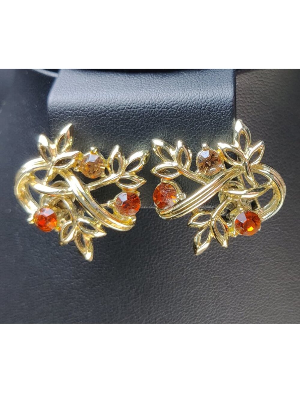 Vintage Signed 50s Coro Gold Plated Alloy Bracelet & Earrings Amber Topaz Color - Picture 6 of 10